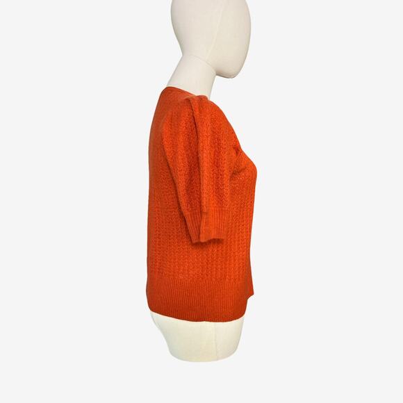 Madewell Puff Sleeve Pointelle Knit Short Sleeve Sweater Orange Women’s Size M - Picture 4 of 9